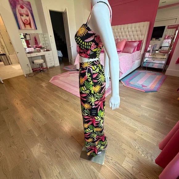 Tropical Print Two-Piece Set Adjustable Cami and Wide Leg Lined Pants w/ Pockets - Picture 7 of 9